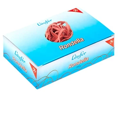 Obrázek Läufer 51842 Rondella gumové pásky 80 x 4 mm, průměr 50 mm široké kroužky, 500 g krabička, červená