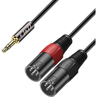 Obrázek J&amp;D 3,5 mm 1/8 palce na Dual XLR Y Splitter kabel, PVC loupaný 2x samec k TRS mužský nevyvážený stereo audio Patch adaptérový kabel pro DSLR kameru Smartphone laptop Mic, 0,9 metru