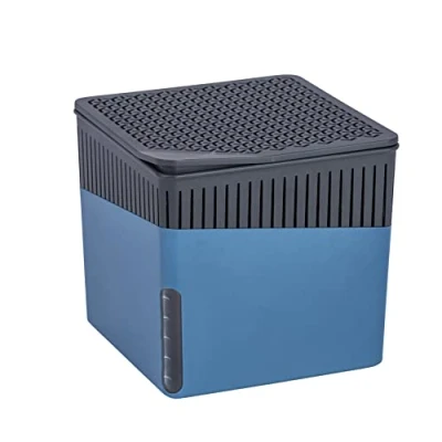 Obrázek WENKO odvlhčovač vzduchu Mod. Cube, snižuje plísně a pachy, odkapávací miska doplnitelná 1 kg granulátového bloku, pojme vlhkost až 1,6 l, 16,5 x 15,7 cm, modrá