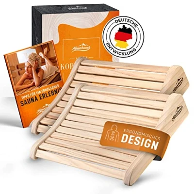 Obrázek ALPENHAUCH Sauna hlavová opěrka dřevo [2 kusy] ergonomická hlavy sauny ušlechtilé příslušenství do infračervené kabiny komfortní a široká