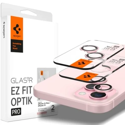 Obrázek Spigen Glas.tR EZ Fit Optik Pro ochrana fotoaparátu kompatibilní s iPhone 15, 15 Plus, 14, 14 2 kusy, růžová, individuální fotoaparátu, proti poškrábání,