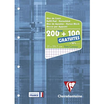 Obrázek Clairefontaine 65816C blok kursu, 150 listů, 90 g, mikroperforovaný, 4krát děrovaný, kostkovaný, 1 kus, modrý