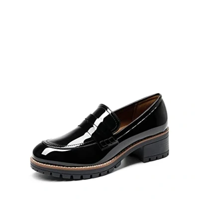 Obrázek DREAM PAIRS Damen Klassische Loafer Bequeme Mokassins Slippers Business Schuhe mit Dicker Sohle für Damen,Size 38.5,SCHWARZ PAT,SDLS2319W