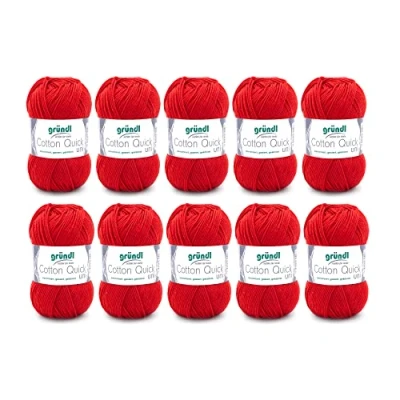 Obrázek Gründl Cotton Quick Uni pletací příze/háčkovací příze, 10 klubko à 50 g (barevná příze ze 100% bavlny, certifikace Öko Tex, / 125 m, tloušťka jehlic: 3 4, x g), třešeň, 29 12 7 cm