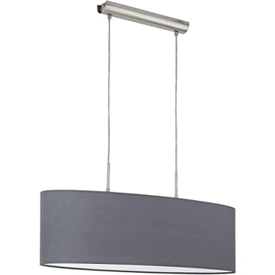 Obrázek EGLO Závěsná lampa Pasteri, 1 plamenné textilní závěsné svítidlo, oválné svítidlo z kovu ve stříbrné barvě se stínidlem v šedé barvě, objímka E27, 75 cm