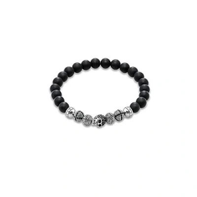 Obrázek THOMAS SABO pánský náramek lebka 925 sterlingové stříbro, černá, A1099 159 11, Matovaný obsidián, černý zirkon stříbrná., černá