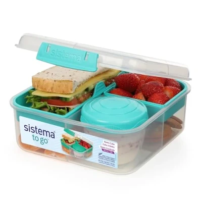 Obrázek Sistema Bento Box TO GO Brotdose mit Fächern 1,25 l Lunchbox Joghurt /Fruchtbehälter für Kinder &amp; Erwachsene BPA frei Minty Teal [21685 8T], Mintgrün