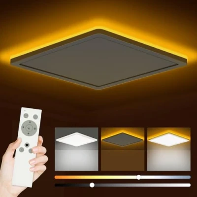 Obrázek Bowfar LED stropní svítidlo ploché, 24 W 3200 LM s dálkovým ovládáním stmívatelné 3000 K 6500 K, 1800 noční světlo jantar, lampa do koupelny obývacího pokoje, kuchyně, dětského