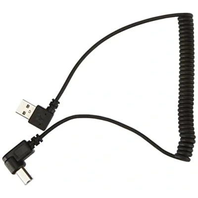 Obrázek System S USB A konektor 90 stupňů levý závitový k typu B vpravo adaptér spirálový kabel 35 80 cm