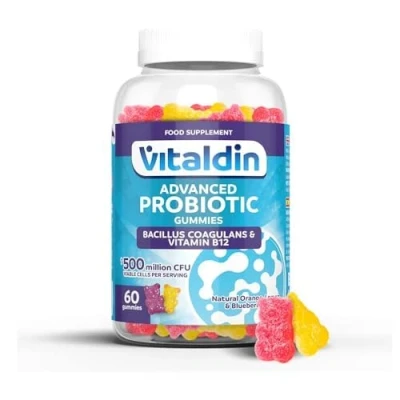 Obrázek VITALDIN Kulturní komplex pryží bakteriální kmen Bacillus Coagulans 500 milionů dávek CFU denně a vitamín B12 60 gumových medvídků (1 měsíc) střevní mikroflóra bez lepku pro děti dospělé