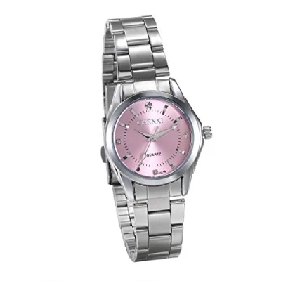 Obrázek JewelryWe Damenuhren Elegant Silber Ton Edelstahl Armband Analog Quarz Business Casual Uhr Armbanduhr mit Pink Strass Zifferblatt