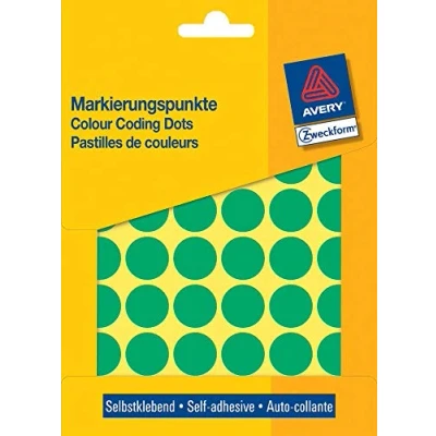 Obrázek AVERY Zweckform 3376 samolepicích bodů (Ø 18 mm, 1 056 lepítek na 22 obloucích, kulaté nálepky pro kalendář, plánovací kalendář a kutily, papír, matný) zelený