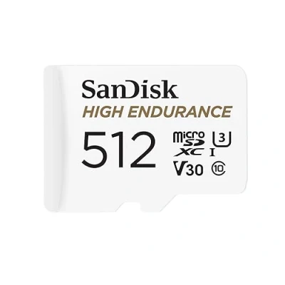 Obrázek SanDisk Paměťová karta High Endurance microSDXC 512 GB + adaptér (pro palubní kamery a soukromé bezpečnostní kamery, čtení 100 MB/s, V30 pro Full HD 4K videa)