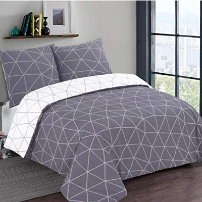 Obrázek Vision Wendebettwäsche Hugo Grau/Weiß Bettbezug 240 x 220 cm mit 2 Kissenbezügen für Doppelbett 100% Baumwolle