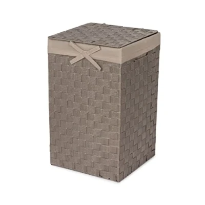 Obrázek Compactor RAN6891 Stan koš na prádlo s víkem, rukojeti, tkaný kovovým rámem, vyjímatelná podšívka z plátna, 30 x 50 cm, šedohnědá