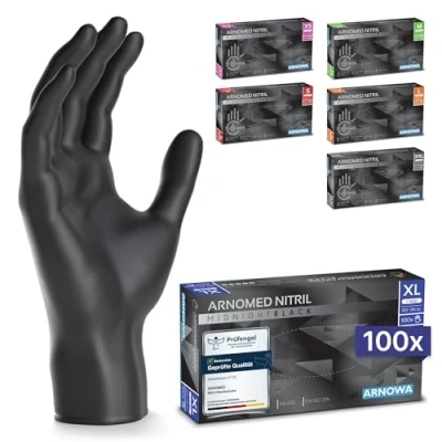 Obrázek ARNOMED rukavice na jedno použití 100 kusů/krabice, XL, černé jednorázové rukavice, bez pudru a nitrilové latexu, ve vel. S, M, L XL