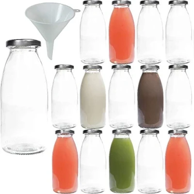 Obrázek VIVA Příslušenství do domácnosti, skleněné lahve/lahve na mléko 250 ml se stříbrným šroubovacím uzávěrem včetně plnicího trychtýře