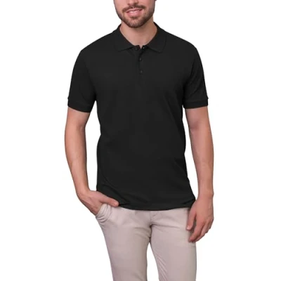 Obrázek HRM pánské luxusní strečové polo I Premium polotriko z 95 % bavlny a 5 elastanu Basic polokošile lze prát do 40 C vysoce kvalitní udržitelné oblečení, černá (Black 01 black)