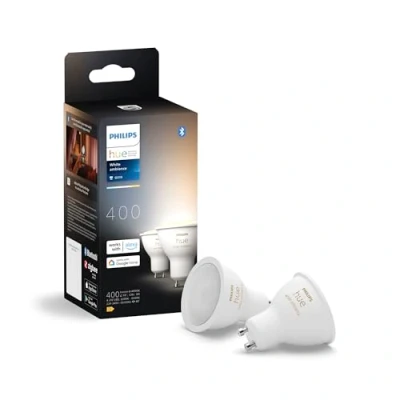 Obrázek Philips Hue Chytrá žárovka GU10, nastavitelné teplé až studené bílé světlo, balení po 2 kusech, kompatibilní s Bluetooth, hlasové ovládání asistenty Alexa, Apple Home a Google Assistant