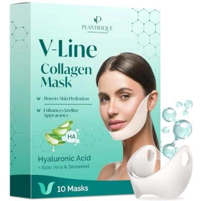Obrázek Plantifique Obličejová maska V line Hyaluron Face Mask 10dílná sada Páska na obličej Dvojitá brada Vegan Masky Beauty Jawline Korejská krása napnutí s