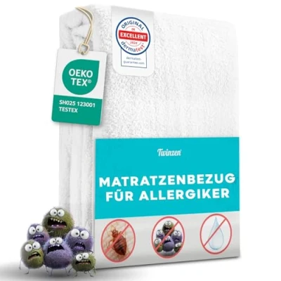 Obrázek Twinzen potah matrace 180 x 200 25 cm se zipem vodotěsná ochrana pro alergiky na matraci proti roztočům a štěnicím Bi Ome &amp; Oeko Tex