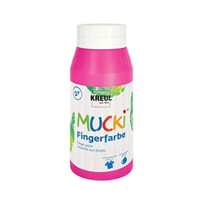 Obrázek KREUL 23206 Mucki zářivá barva na prsty, 750 ml růžová, vodní bázi, bez parabenů, lepku, laktózy a veganské, omyvatelná, smývatelná štětcem, houbou, špachtlí prsty