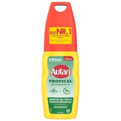 Obrázek Autan Tropical pumpičkový sprej, ochrana proti komárům na tělo a obličej, Travel Essentials, 1 balení (1 x 100 ml)