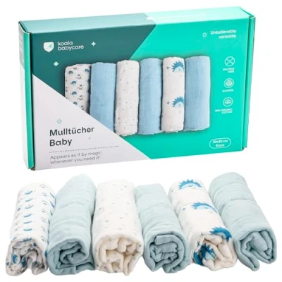 Obrázek KOALA BABYCARE gázové ručníky Baby 30 x cm z měkké bavlny bryndáčky dětské balení s 6 kusy mušelínový šátek savý a prodyšný Ideální k čištění sušení