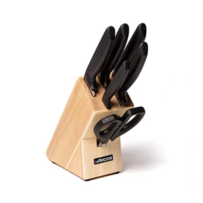 Obrázek Arcos Serie Niza Küchenmesser Set 6 Stück (5 Messer + 1 schere) Klinge Nitrum Edelstahl HandGriff Polypropylen Holzblock