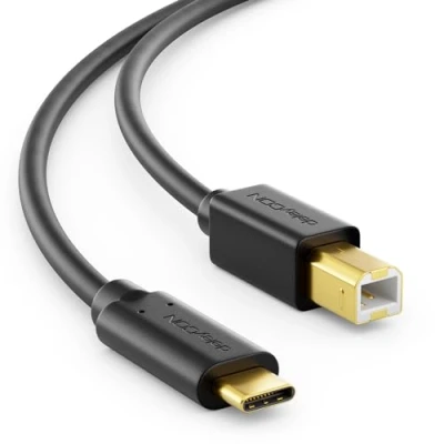 Obrázek deleyCON 1m USB 2. 0 kabel Konektor typu C na B datový tiskárny kompatibilní s Apple Huawei Samsung Dell Lenovo iMac PC Laptop Computer tiskárna externí pevný disk skener černý
