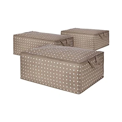 Obrázek Compactor Sada 3 ks uložení ložního prádla z vláknitého vlákna 75G hnědá 7530C s bílými puntíky 50 x 70 30 cm, 0 kusů, taupe/tečkovaná,