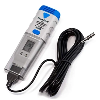 Obrázek PeakTech 5185 USB Data Logger/rekordér s 32 000 naměřenými hodnotami pro měření vlhkosti a teploty, LCD displej zobrazení naměřené hodnoty, datový záznamník, PC software, externí senzor 60 g