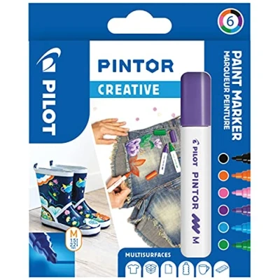Obrázek PILOT PINTOR kreativní popisovače 6 kusů v M zábavné barvy barevné pro DIY projekty, téměř všechny povrchy, rychleschnoucí a dobře kryjící