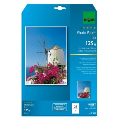 Obrázek SIGEL IP663 Inkjet fotopapír Top, A4, 25 listů, vysoký lesk, vysoce bílý, 125 g