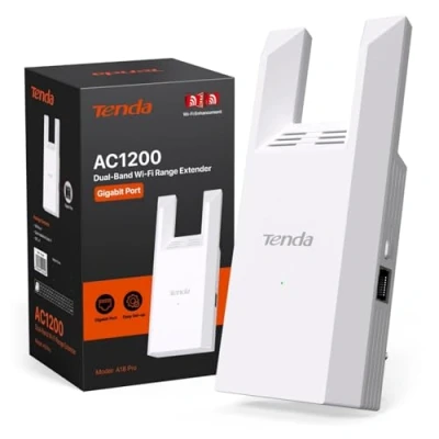 Obrázek Tenda Repeater zesilovače A18 Pro WLAN AC1200 dvoupásmový s gigabitovým LAN, 2 externí antény, LED signál, WPS, jednoduché nastavení, WPA2, ovládání pomocí aplikace