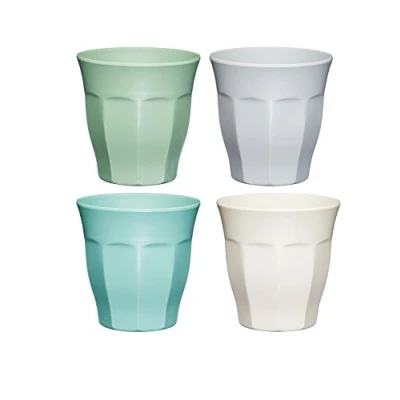 Obrázek COLOURWORKS KitchenCraft hrnek sada nádobí, 4dílná sklenic, nerozbitné kempinkové hrnky z melaminu, piknik a sklenice BBQ ve 4 pastelových barvách, venkovní 280 ml