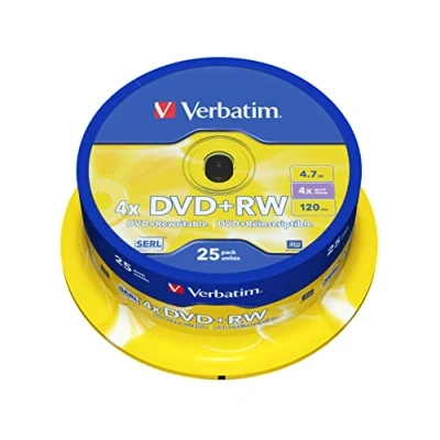 Obrázek Verbatim DVD+RW 4x Matt Silver 4. 7GB, balení po 25 kusech vřeteno, DVD polotovary popisovatelné, 4násobná rychlost hoření &amp; Hardcoat Scratch Guard, prázdné, prázdné přepisovatelné