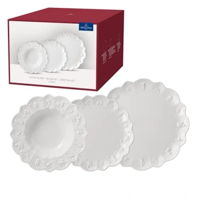 Obrázek Villeroy &amp; Boch 12dílná sada nádobí z kolekce Toy&#039;s Delight Royal Classic, bílá, vhodné do myčky nádobí, mikrovlnné trouby, talíře, talířů, pro 4 osoby, vánoční