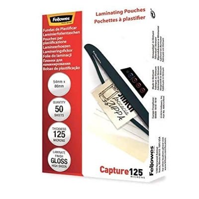 Obrázek Fellowes Laminovací fólie formát 54 x 86 mm, 125 mikronů (2 mic), lesklé, 50 kusů