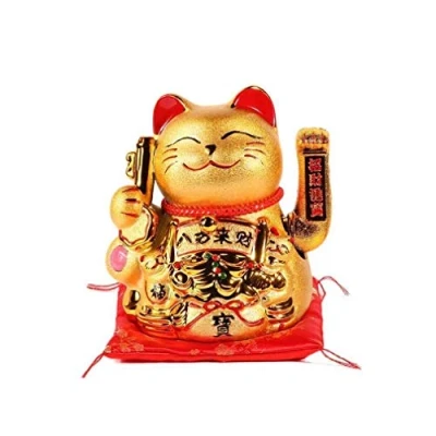 Obrázek lachineuse Maneki Neko Winkekatze Gold Große Glückskatze 20 cm Kawaii Japanische Deko Objekt Glücksbringer Katze Chinesische Asien Dekoration Asia Deko, Goldfarben