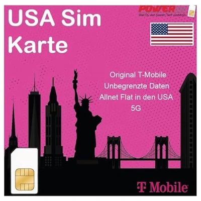 Obrázek T Mobile Předplacená SIM karta Neomezené údaje o internetu v USA, 5 GB bezplatného roamingu Kanadě a Mexiku s neomezeným počtem hovorů textů, neomezený počet 21 dní