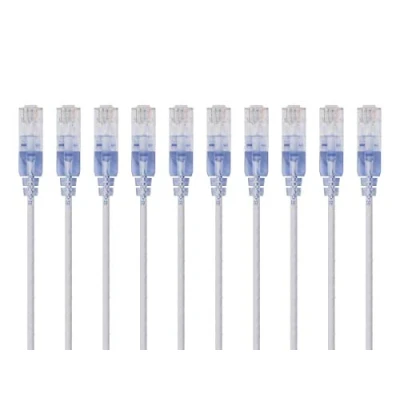 Obrázek Monoprice Cat6A ethernetový patch kabel Snagless RJ45, 550 MHz, 10 G, UTP, čistě holý měděný drát, 30 AWG, kusů, 1,5 m, bílý řada SlimRun