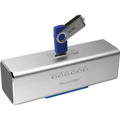 Obrázek Zvuková stanice MA od Musicman, stereo reproduktor s integrovanými bateriemi (MP3 přehrávač, rádio, slot pro microSD kartu, USB Slot) stříbrná