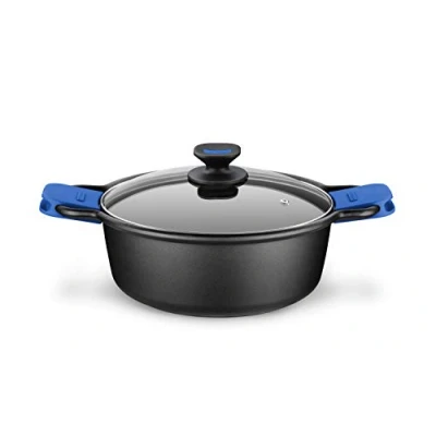 Obrázek MONIX Solid+ Hoher Schmortopf 20 cm, Glasdeckel und Silikongriffe, 2,5 Liter, Aluminium, Schwarz Blau