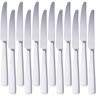 Obrázek Amazon Basics Jídelní nůž s hranatým okrajem, nerezová ocel, balení po 12 kusech, stříbrná barva