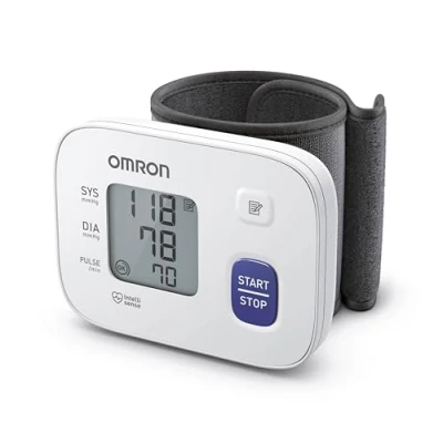 Obrázek OMRON RS1 automatický přístroj na měření krevního tlaku zápěstí, klinicky ověřený, měřič s tvarovanou manžetou 13,5 21,5 cm, přesné měření, kontrola sedu manžety