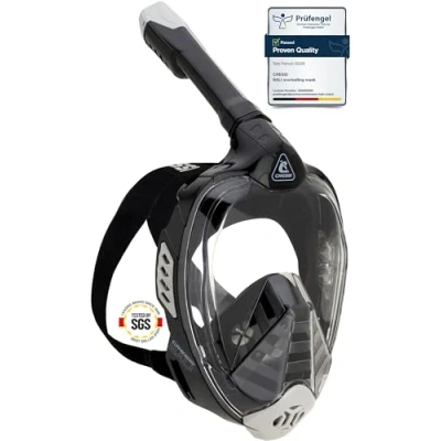 Obrázek CRESSI Bali Full Face Mask Black/Grey S/M maska na potápění celoobličejová ultra čirá polykarbonátová čočka, 100% silikon, plovoucí ventil, držák fotoaparátu, černá/šedá, S/M, pro dospělé