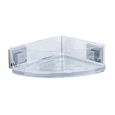 Obrázek WENKO Rohový regál do koupelny Vacuum Loc Quadro UNO, s vyjímatelnou miskou, upevnění bez vrtání, nerezová ocel/plast, 28 x 8,5 19,5 cm