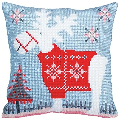 Obrázek Collection d&#039;Art Weihnachtshirsch Kreuzstichkissen, Baumwolle, Mehrfarbig, 40x40cm