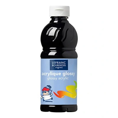 Obrázek Lefranc Bourgeois 188298 Glossy Děti akrylová barva, tekutá barva připravená k použití, lesklá a voděodolná, ideální na papír, karton, dřevo, sádru, kov, plast, láhev 500 ml černá
